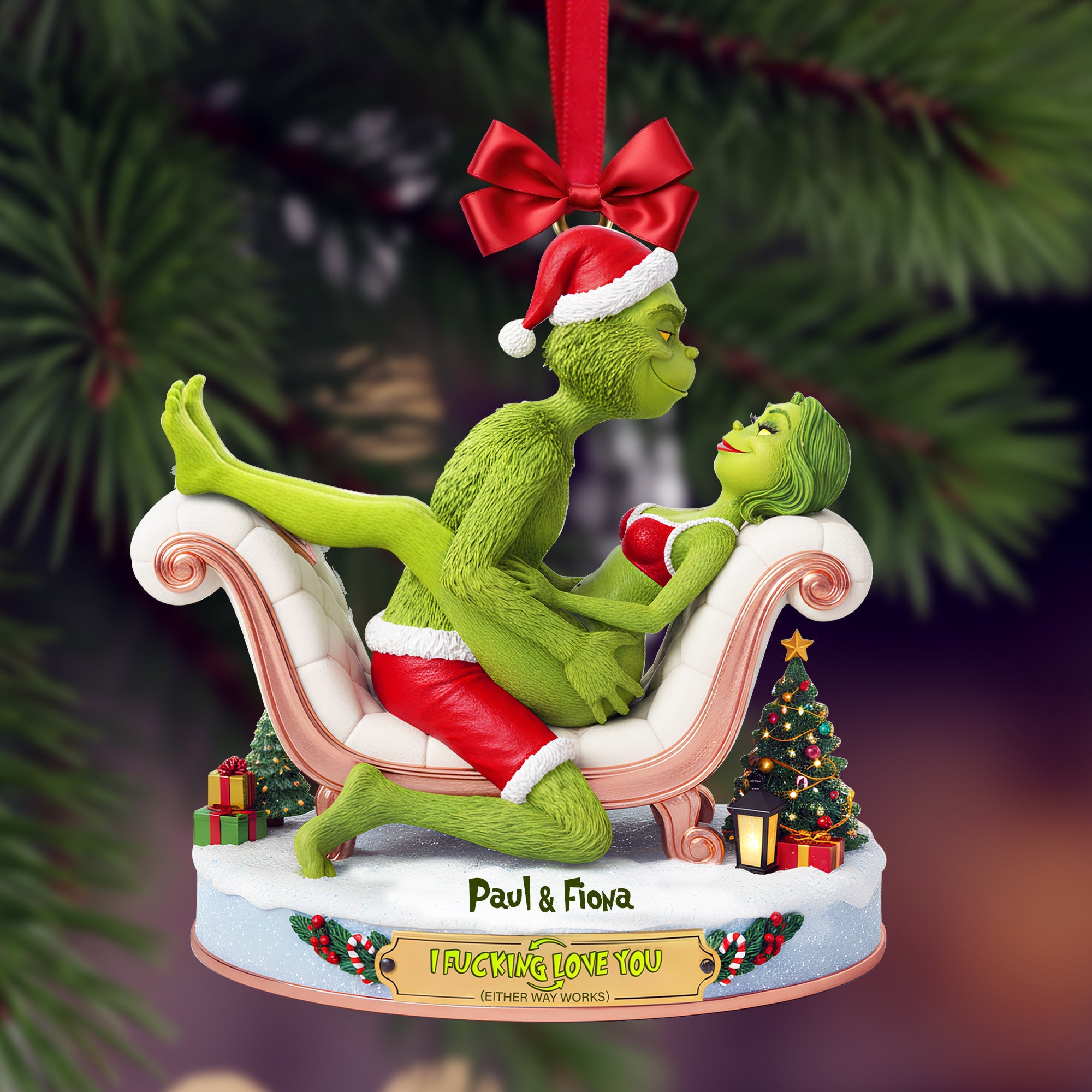 Naughty Green Couple Ornament - Personalized Gift for Couples Ornament PopCulturePrints