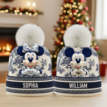 Load image into Gallery viewer, “Bring Joy to the Holiday Season” - Cute Characters Bobble Beanie Hat - Personalized Christmas Gift Hat PopCulturePrints
