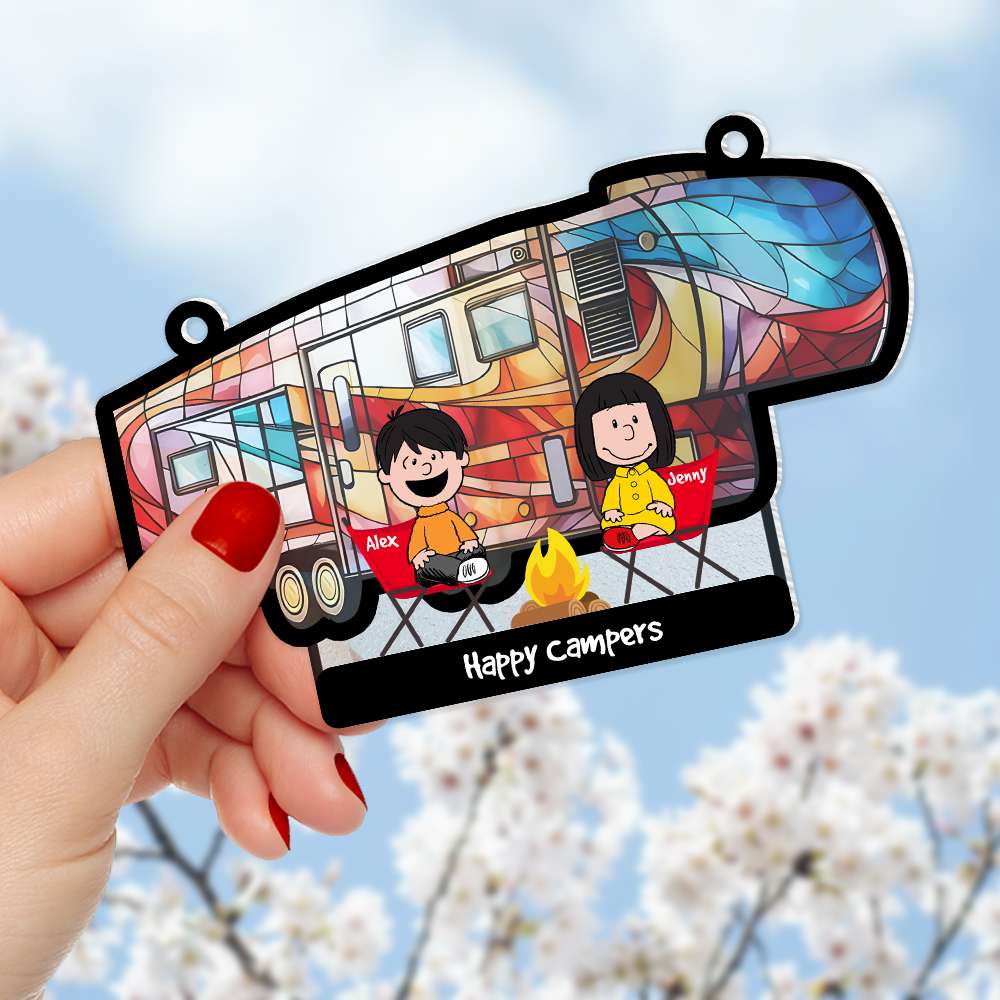 Personalized Camping Couple Suncatcher Ornament - Custom Gift for Couples Suncatcher PopCulturePrints