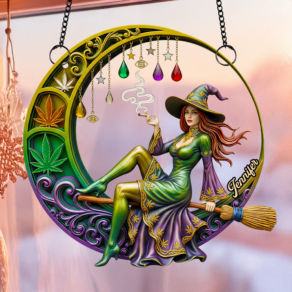 "Embrace Your Magic: Chill Broom Girl Suncatcher Ornament - Personalized Gift for Fantasy Lovers" Ornament PopCulturePrints