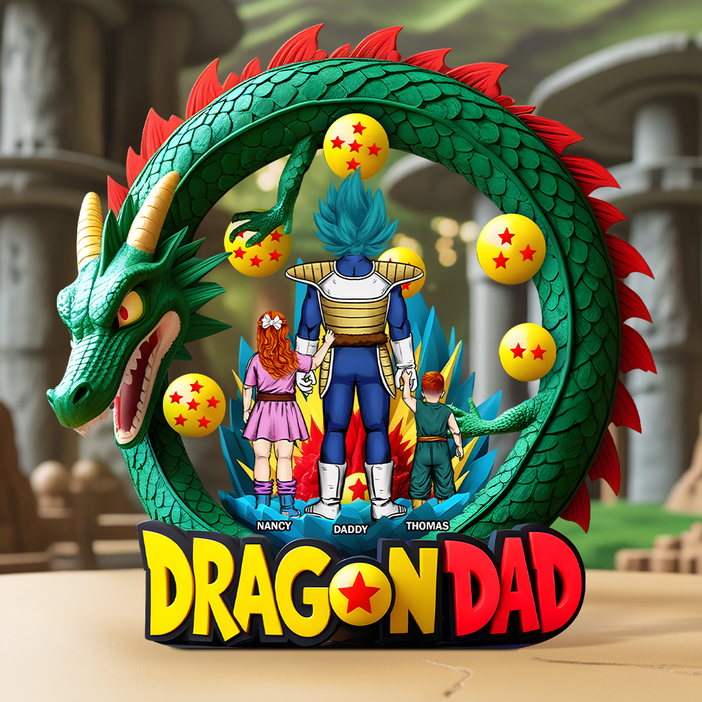 Dragon Dad: A Personalized Tribute to the Best Father - Custom Plaque Gift for Dads, Kids, and Family Shaped Plaques PopCulturePrints