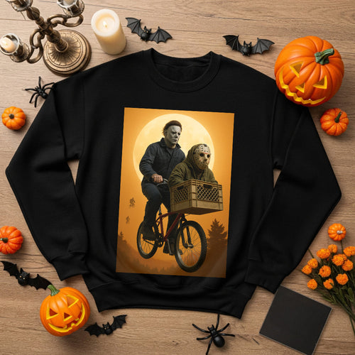 “Ride into Halloween Horror!” - Customizable Bike Ride Sweatshirt for Horror Fans Shirts PopCulturePrints