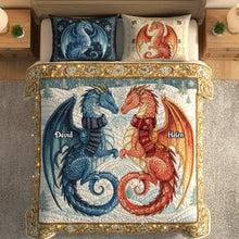 Load image into Gallery viewer, Unleash Your Fantasy: Mythical Dragon Couples Quilt Bedding Set - Personalized Gift for Lovers, Friends, and Family Blanket PopCulturePrints
