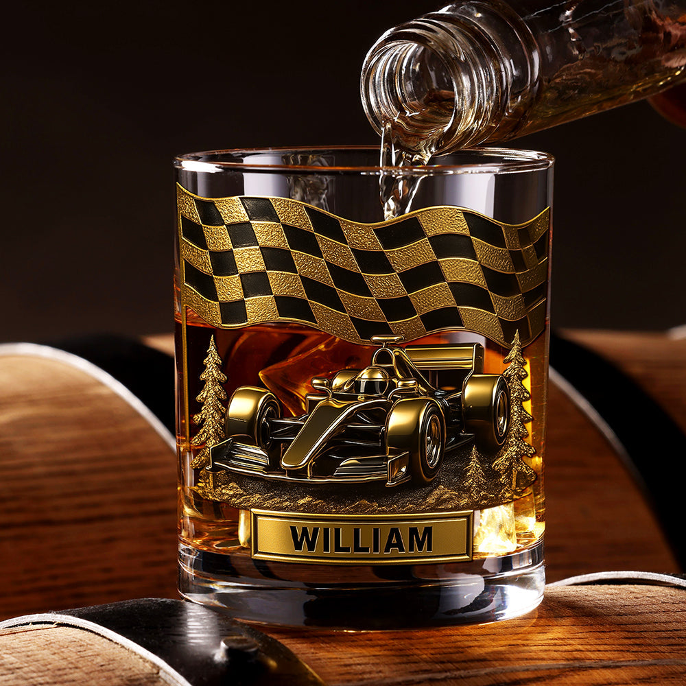 Race Car Whiskey Glass - Personalized Gift for Racing Fans Whiskey Glass PopCulturePrints