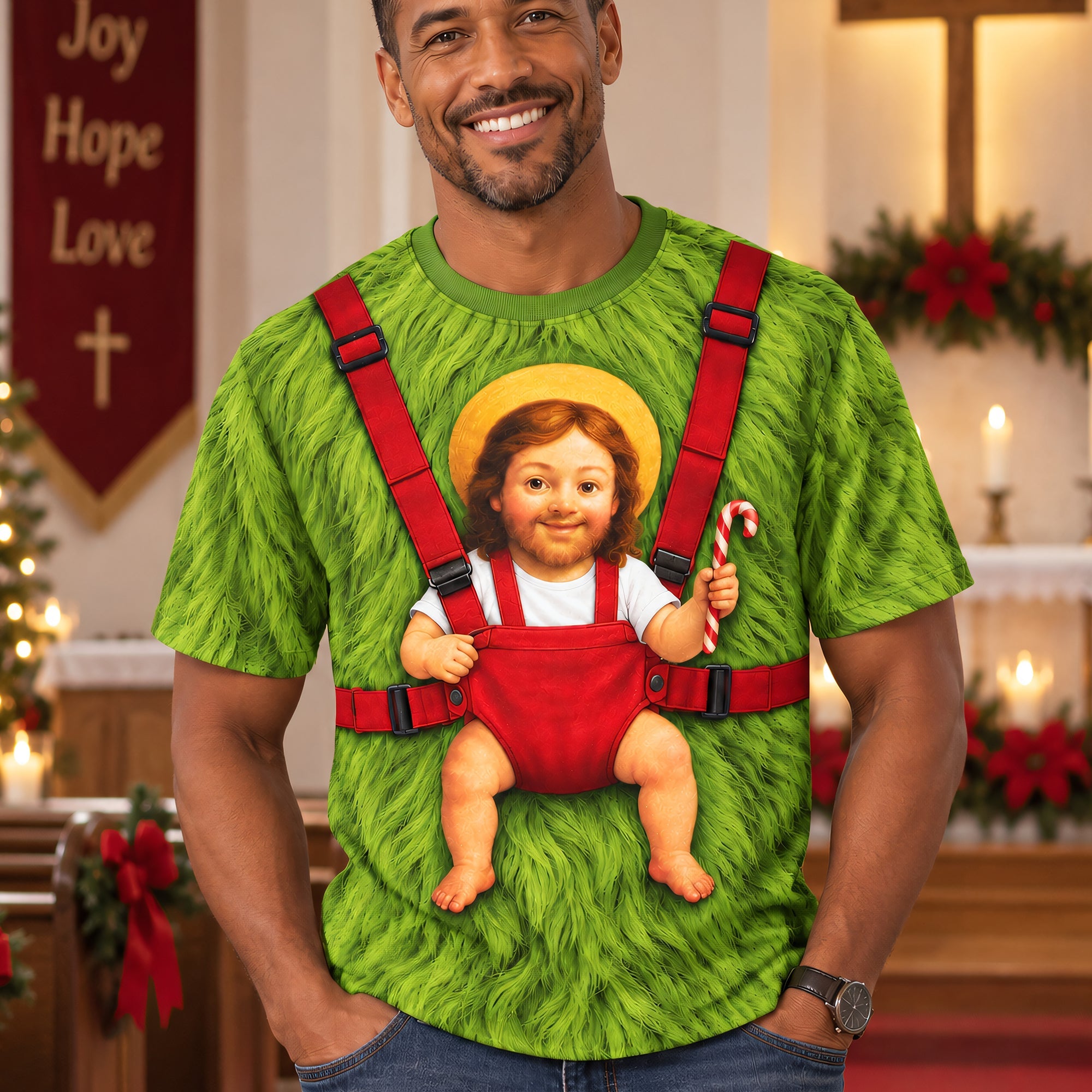 “Celebrate Joy with the Fun Newborn Jesus Carrier 3D Shirt” - Personalized Gifts for Christians