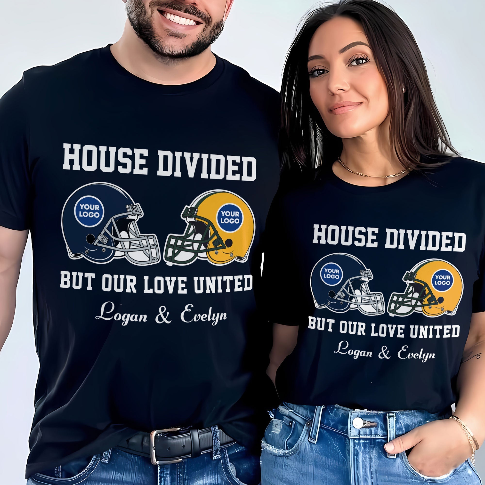 Personalized 'House Divided' Football Couple T-Shirt