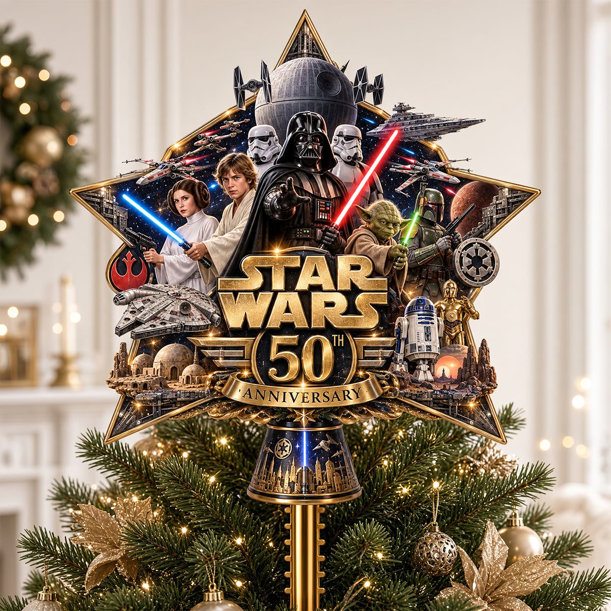 Celebrate Togetherness with the 50th Anniversary Star Wars Tree Topper - Personalized Gift for Movie Lovers Ornament PopCulturePrints