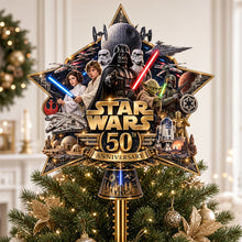 Load image into Gallery viewer, Celebrate Togetherness with the 50th Anniversary Star Wars Tree Topper - Personalized Gift for Movie Lovers Ornament PopCulturePrints
