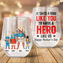 Load image into Gallery viewer, It Takes A Hero Like You To Raise A Hero Like Us - Personalized Glass Egg Cup for Mom, Gift for Mother&#39;s Day, Grandma, and More Glass Egg Cup PopCulturePrints
