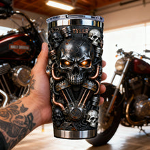Load image into Gallery viewer, Ride with Attitude: Fierce Skull Motorcycle Tumbler - Personalized Gift for Bikers Tumbler Cup PopCulturePrints
