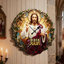 Load image into Gallery viewer, “Faith Brightens Every Moment” - Christian Acrylic Hanging Wall Clock - Personalized Gift for Christian Lovers Hanging Wall Clock PopCulturePrints
