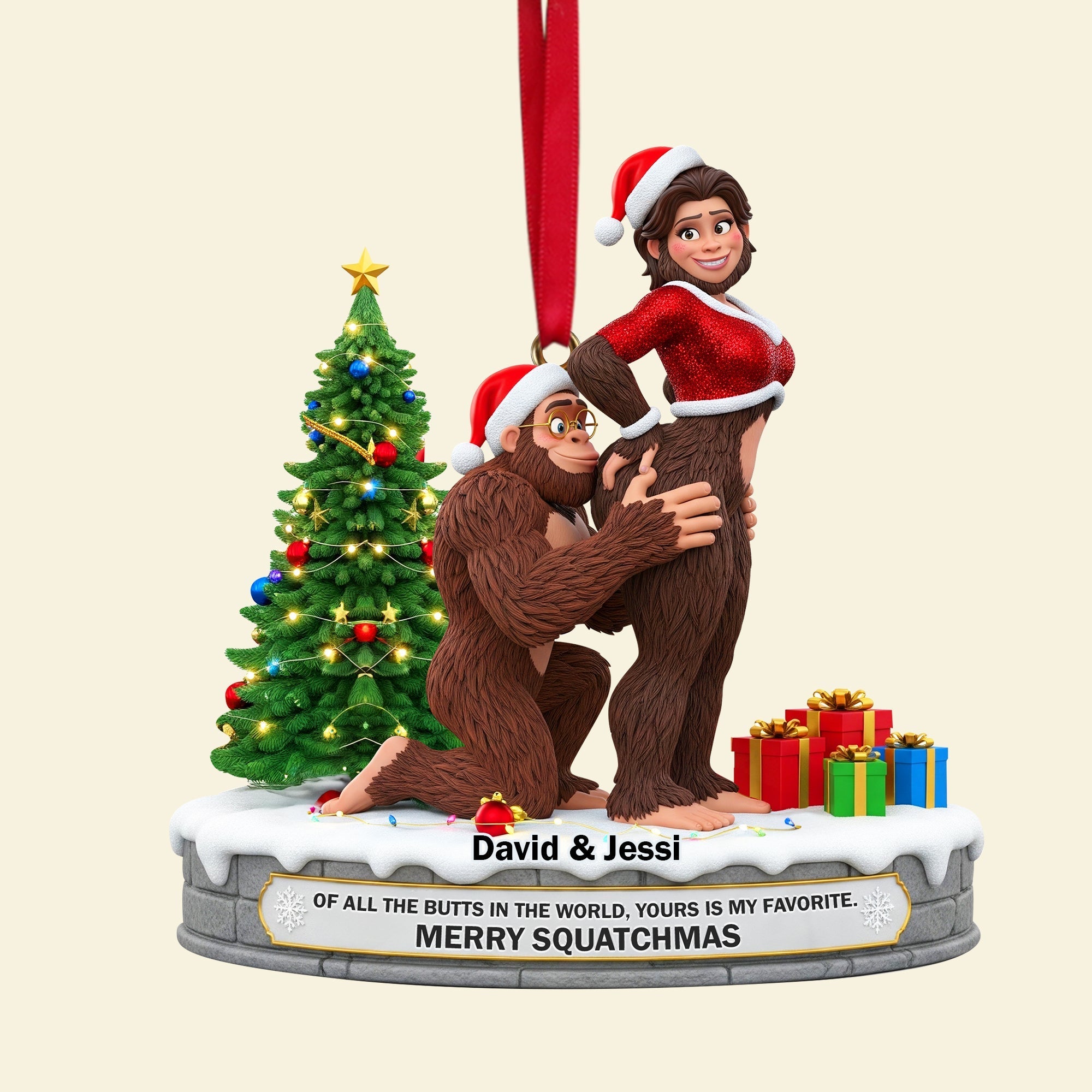 “Of All The Butts In The World, Yours Is My Favorite” - Playful Bigfoot Couple Ornament - Personalized Christmas Gift For Couples Ornament PopCulturePrints