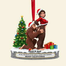 Load image into Gallery viewer, Merry Squatchmas - Playful Giant Forest Couple Ornament - Personalized Gift for Couples Ornament PopCulturePrints
