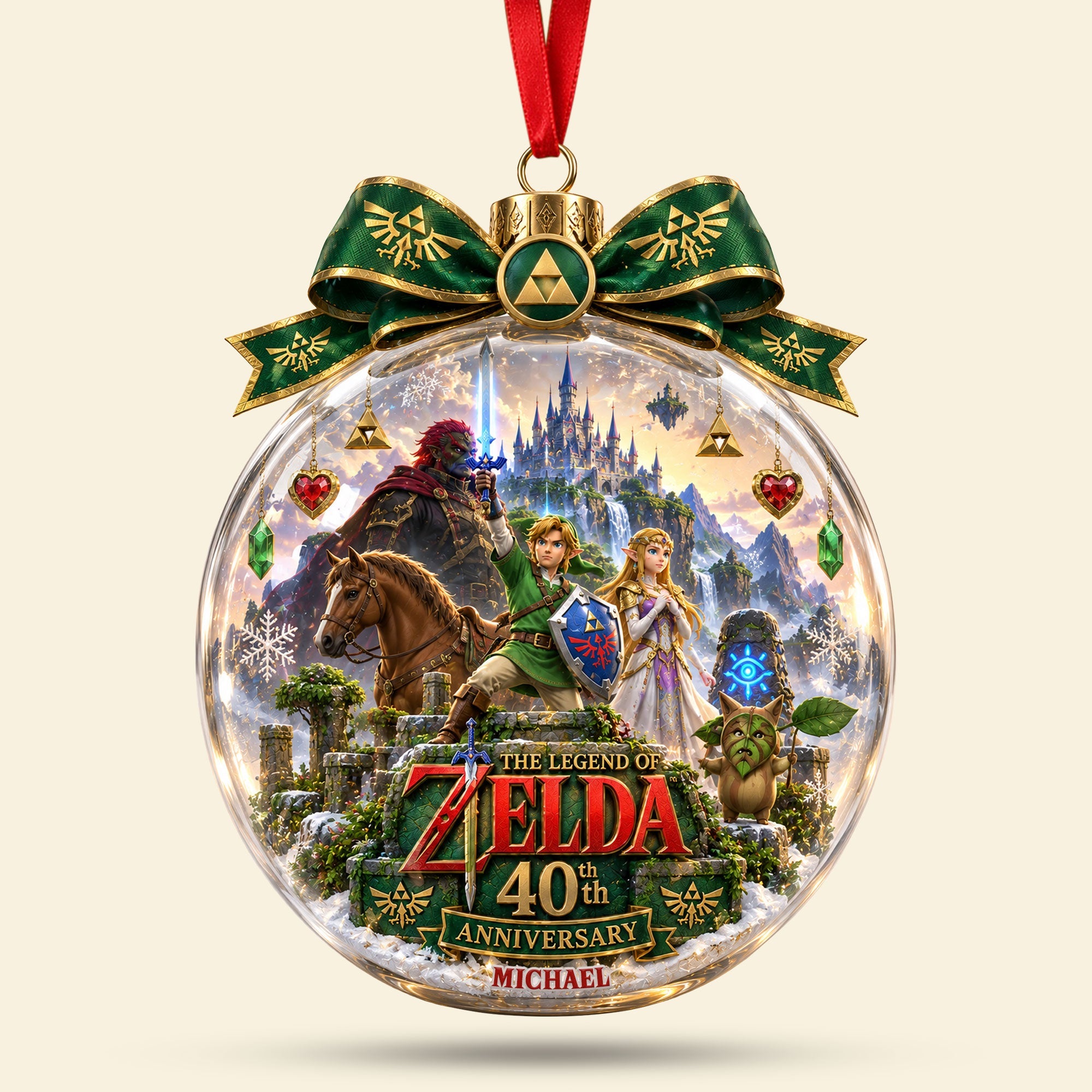 Celebrate 40 Years of Adventure: Personalized Legend of Zelda Christmas Ornament