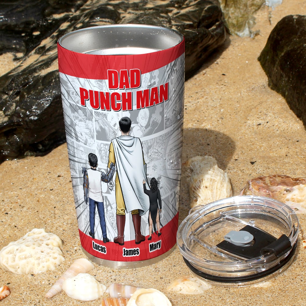 Dad Punch Man Personalized Tumbler - Custom Gift for Super Dads Tumbler Cup PopCulturePrints