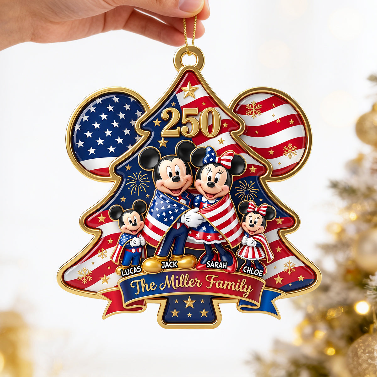 Celebrate 250 Years of Family Love - Patriotic Christmas Ornament - Personalized Gift for Families, Friends, and Loved Ones