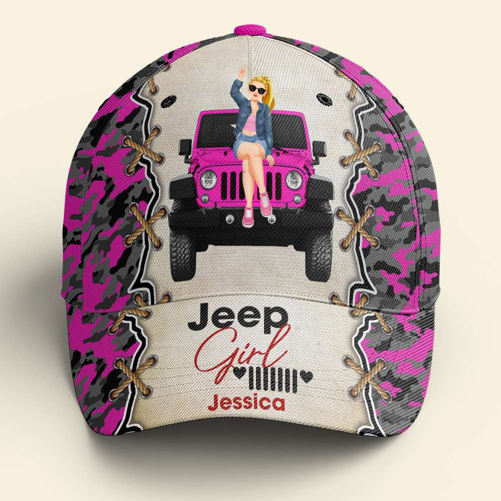 Personalized Jeep Girl Cap with Pink Camo Design