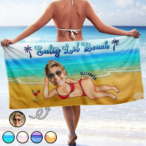 Salty Lil Beach - Custom Photo Personalized Beach Towel Beach Towel PopCulturePrints