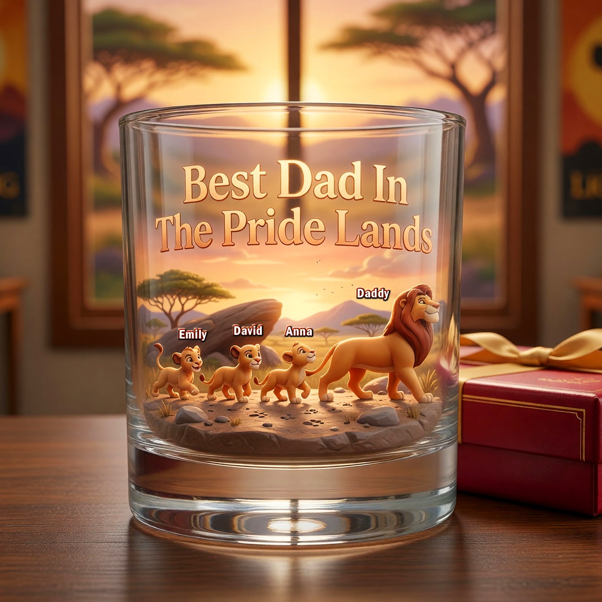 "Best Dad in The Pride Lands" - Custom Personalized Glass Mug - Perfect Gift for Dad, Grandpa, and Father's Day Glass PopCulturePrints