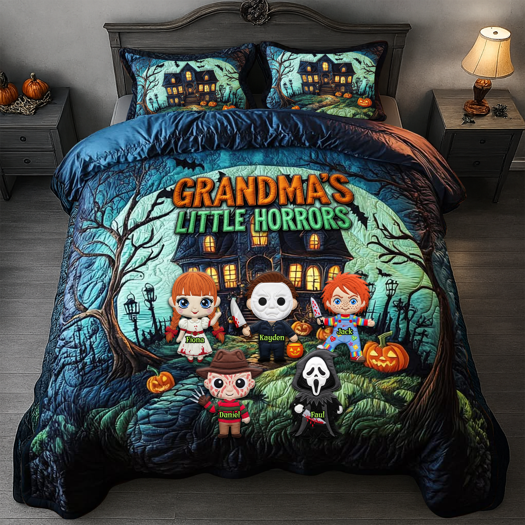 "Embrace the Spooky Spirit" - Little Horror Quilt Bed Set - Custom Personalized Gifts for Grandma & Mom Bedding Set PopCulturePrints