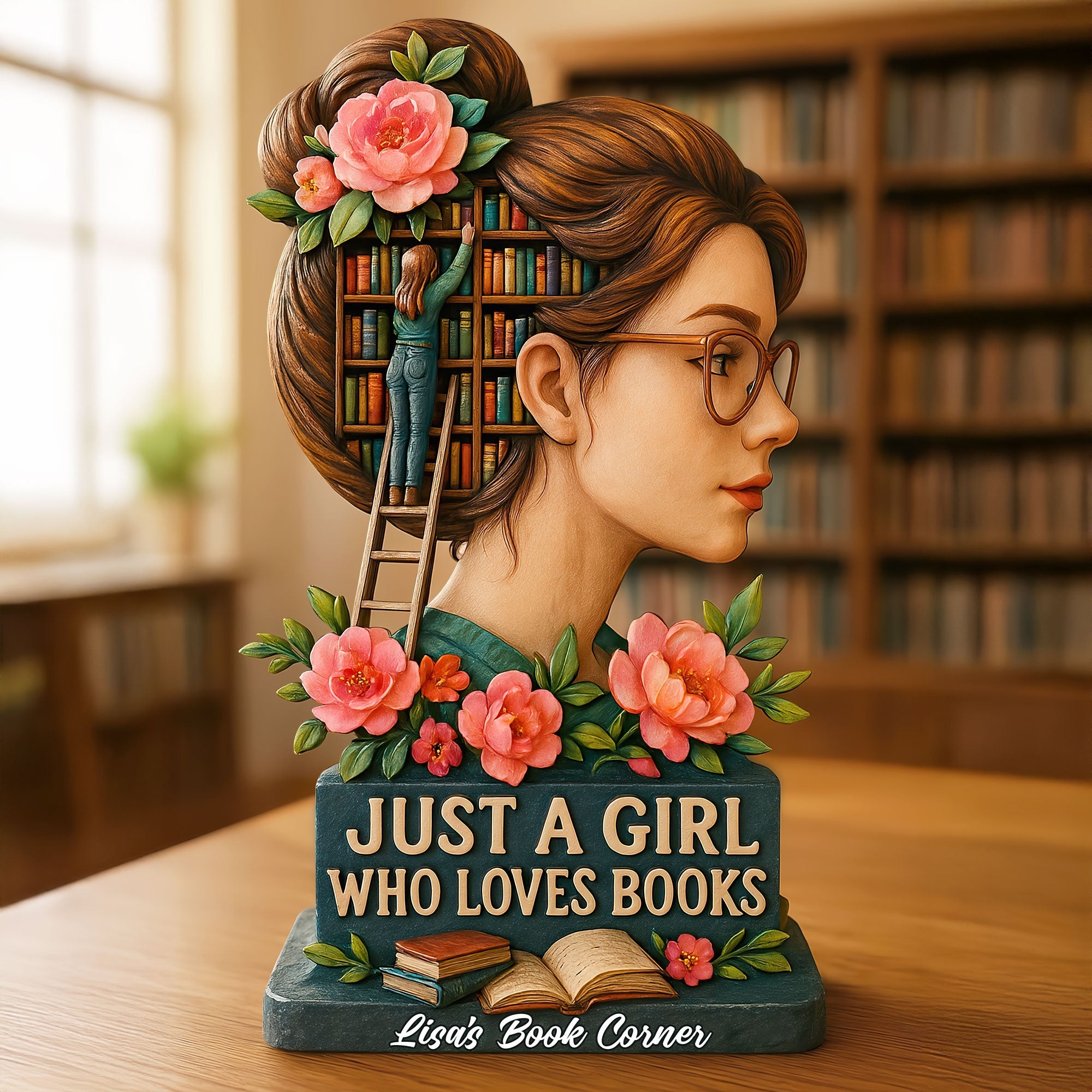 Just a Girl Who Loves Books Acrylic Plaque - Personalized Gift for Book Lovers Shaped Plaques PopCulturePrints