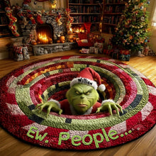Load image into Gallery viewer, &quot;Ew, People...&quot; - Grumpy Green Monster Quilted Round Mat - Personalized Gift for Movie Lovers and Holiday Enthusiasts Doormat PopCulturePrints
