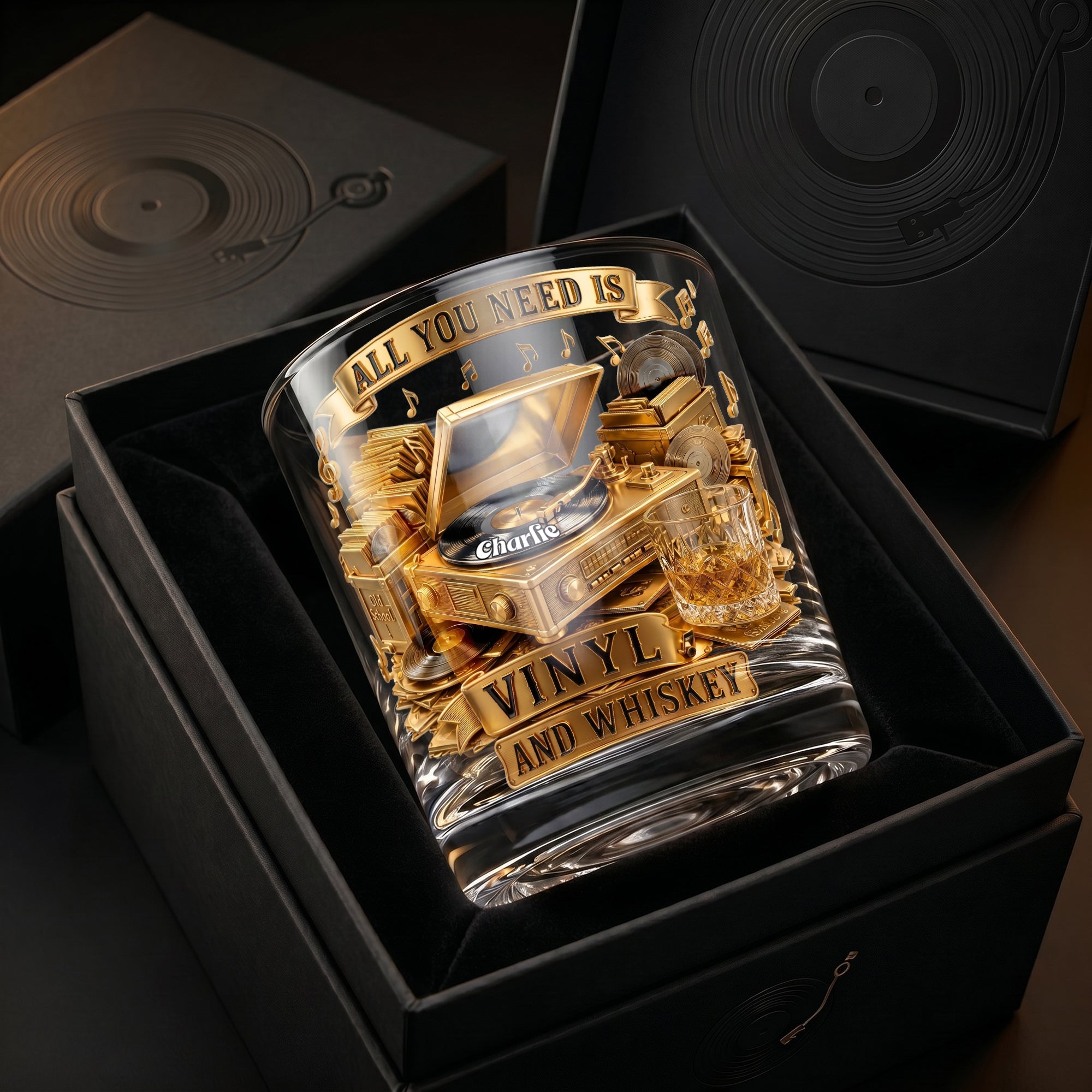 All You Need is Vinyl and Whiskey - Personalized Round Glass for Vinyl Record Lovers Glass PopCulturePrints
