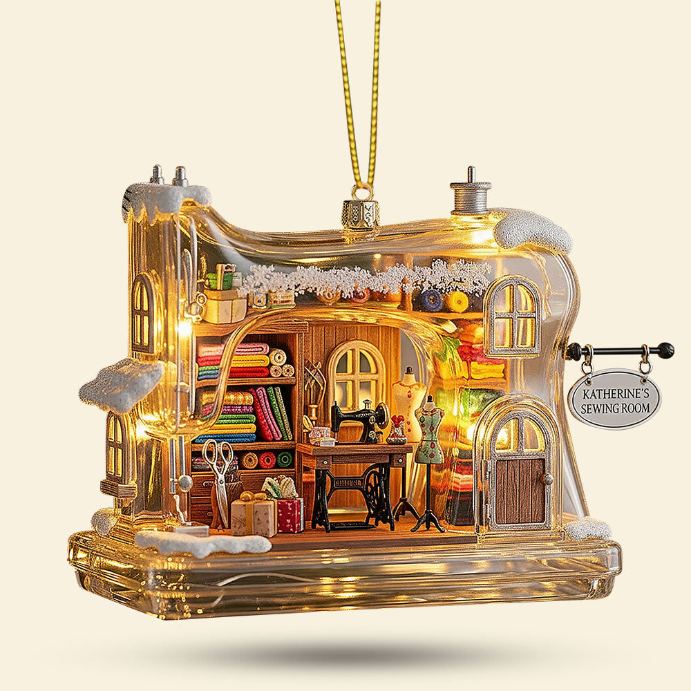 Crafting Dreams: Personalized Sewing Machine Cozy House Plaque - Perfect Gift for Sewing Enthusiasts Ornament PopCulturePrints