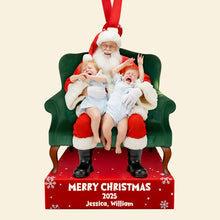 Load image into Gallery viewer, Merry Christmas with Santa – Personalized Ornament for Kids Ornament PopCulturePrints
