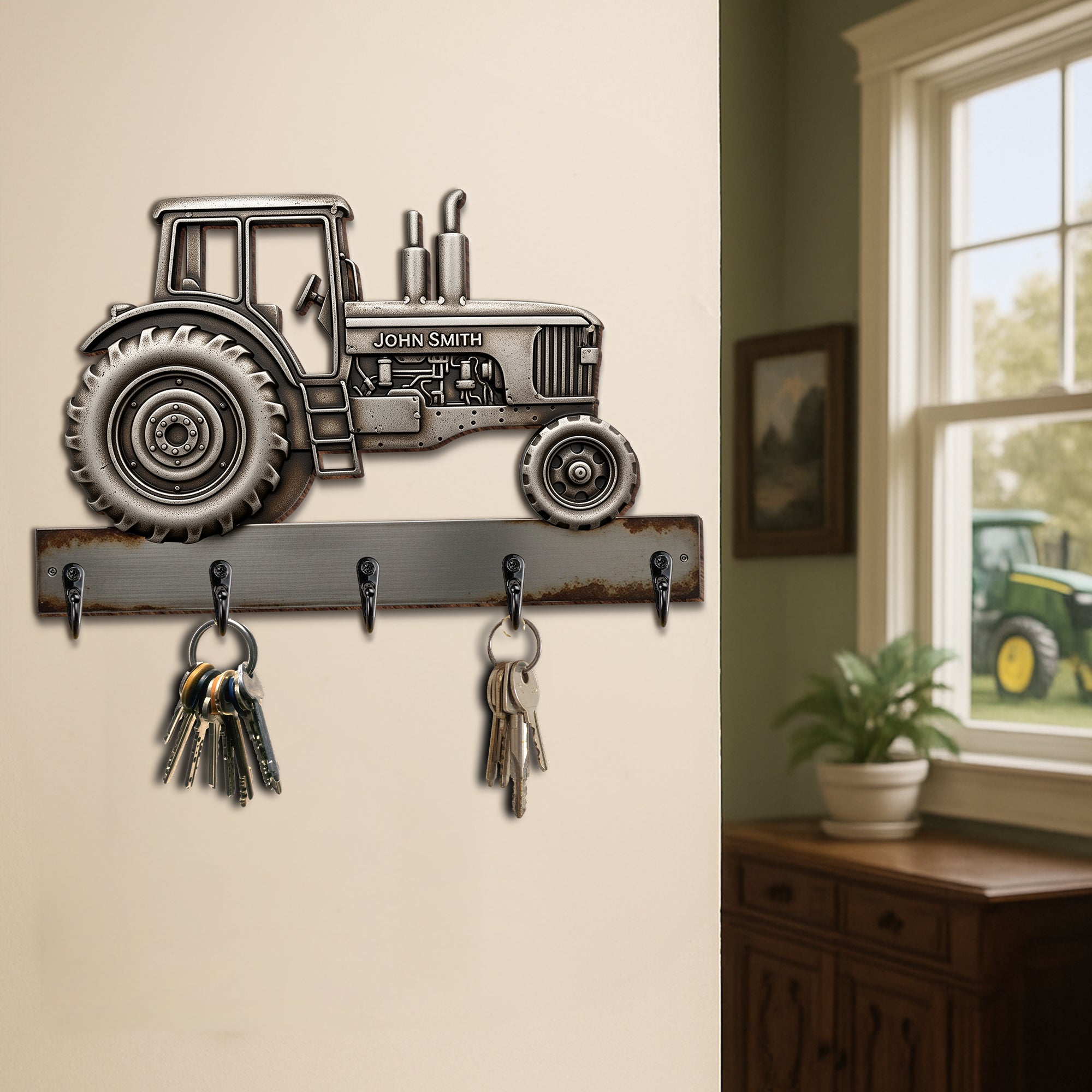 “Drive into Style” - Personalized Tractor Key Hanger - Perfect Gift for Tractor Lovers Wood Sign PopCulturePrints