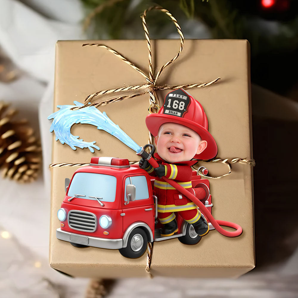 “Ignite Joy This Christmas!” - Firefighter Kid Ornament - Custom Photo Gift Ornament PopCulturePrints