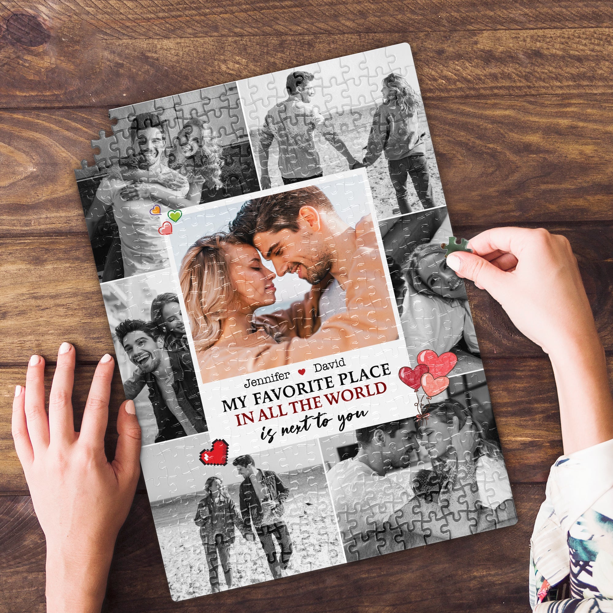 Personalized Couple Jigsaw Puzzle - My Favorite Place Is Next To You Wood Sign PopCulturePrints