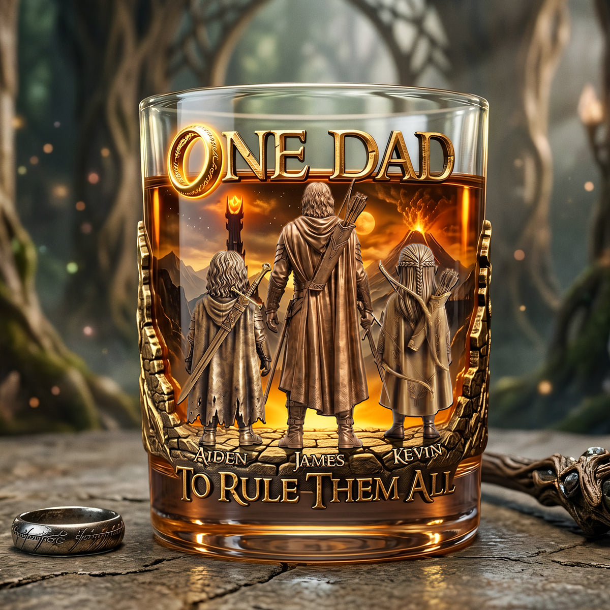 One Dad To Rule Them All - Personalized Round Glass for Dads Glass PopCulturePrints