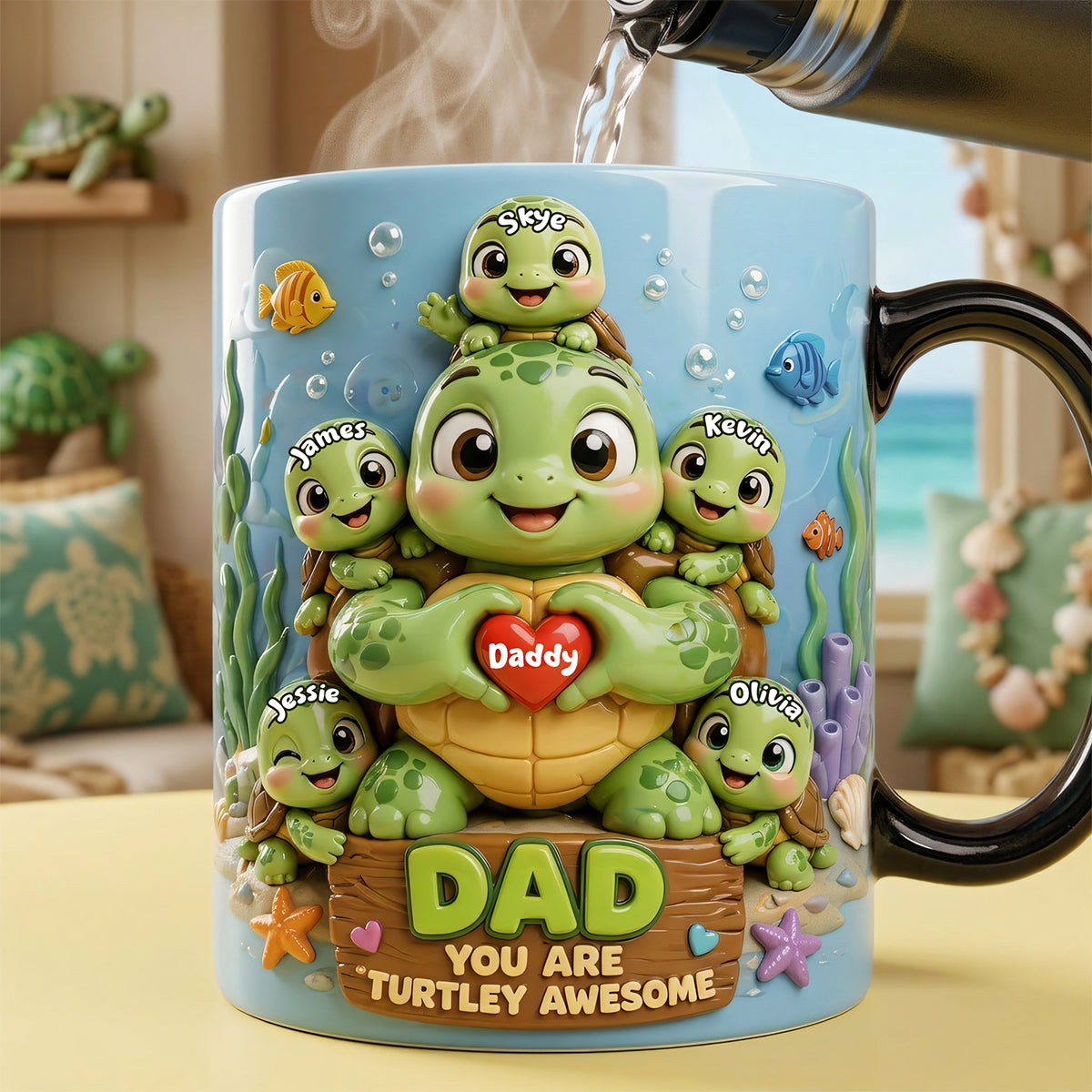 Turtley Awesome Dad Coffee Mug - Personalized Gift for Dad and Grandpa Coffee Mug PopCulturePrints