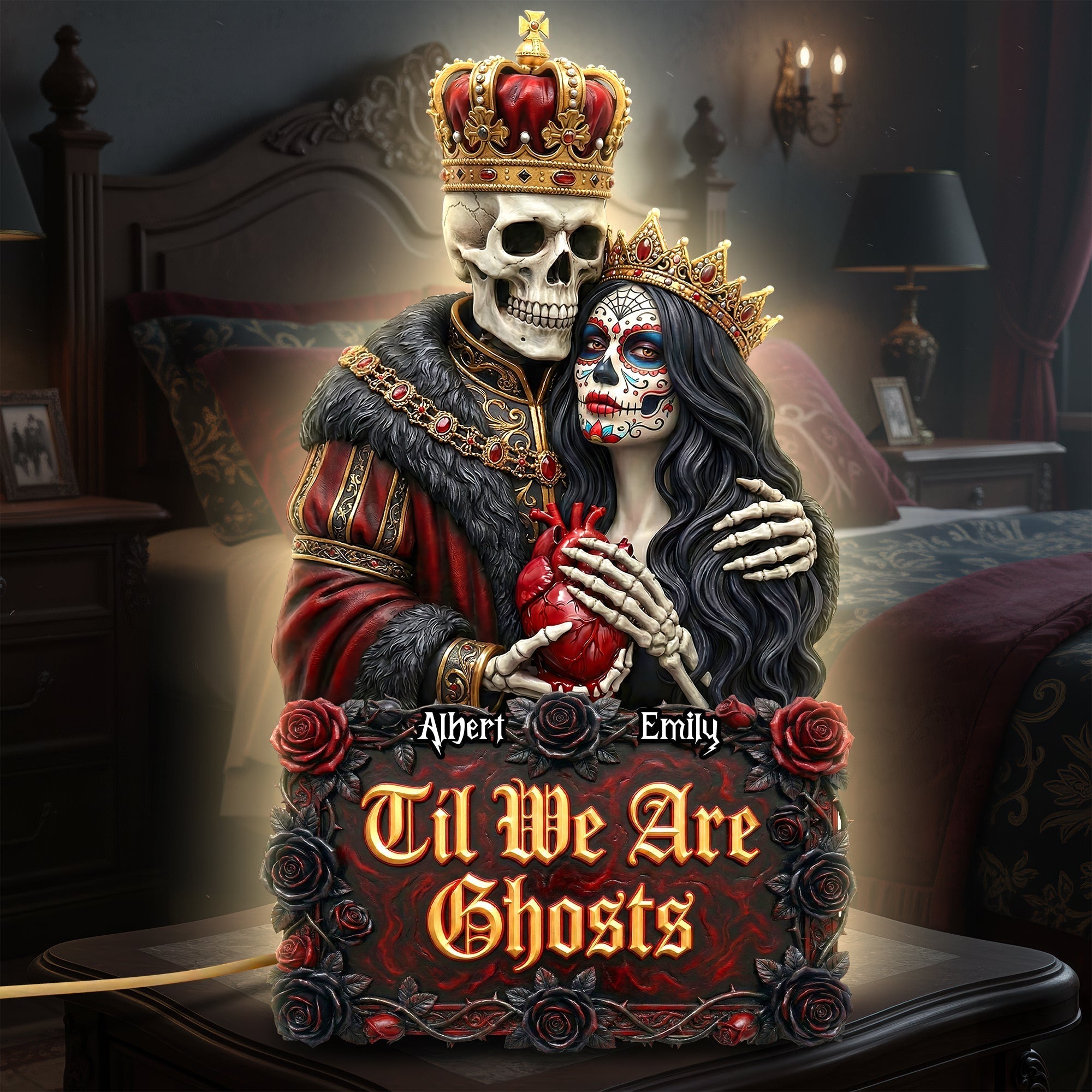 "Til We Are Ghosts" - Gothic Skeleton Couple Acrylic Light Box - Personalized Gift for Couples, Lovers and Friends Light Box PopCulturePrints