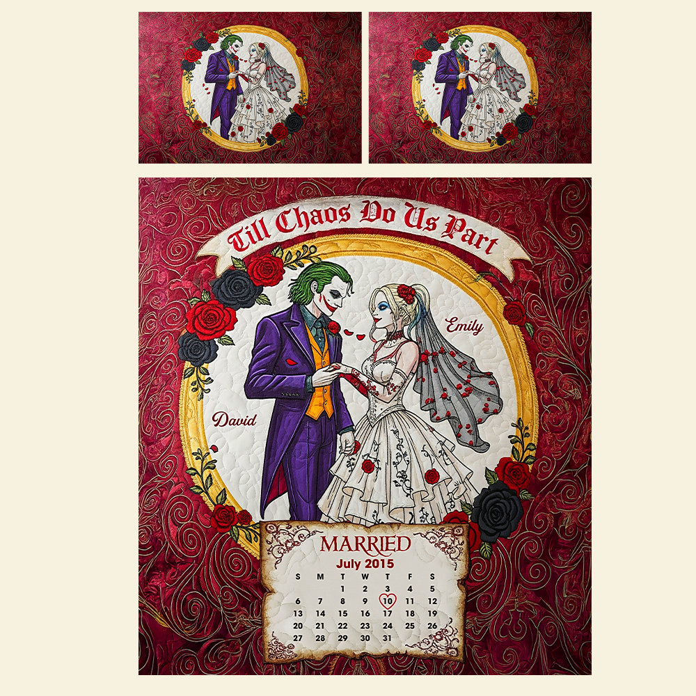 "Till Chaos Do Us Part" - Spooky Married Couple Quilt Bed Set - Personalized Gift for Couples Blanket PopCulturePrints