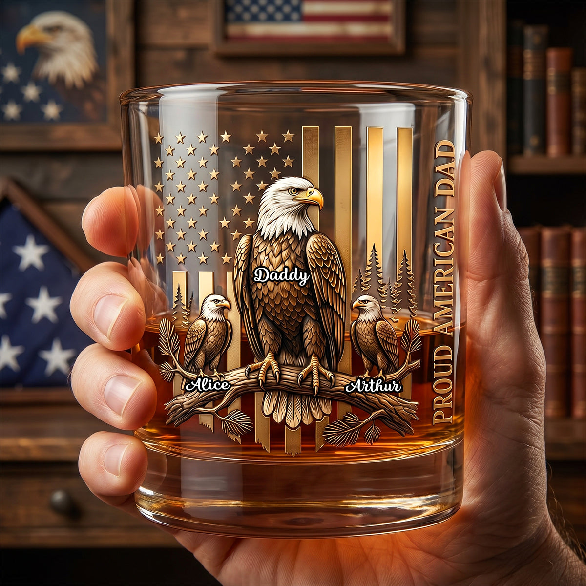 Proud Eagle Dad Round Glass - Personalized Gifts For Dad 04padh260526 Glass PopCulturePrints