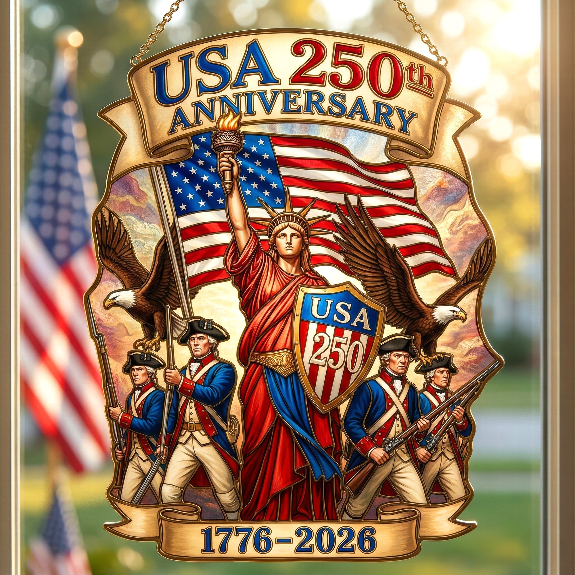 "Celebrate Freedom with Pride!" - USA 250th Anniversary Suncatcher Ornament - Personalized Gift for Patriots, Friends, Family, and Collectors Ornament PopCulturePrints