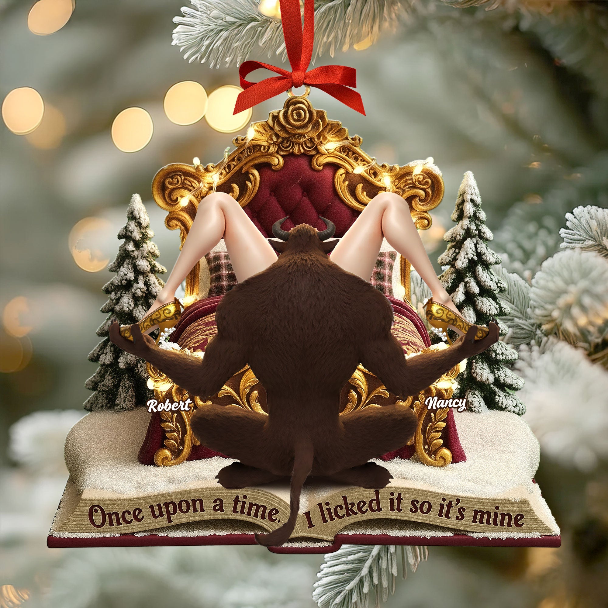 Once Upon a Time, I Licked It So It's Mine - Personalized Cheeky Fairytale Couple Ornament Ornament PopCulturePrints