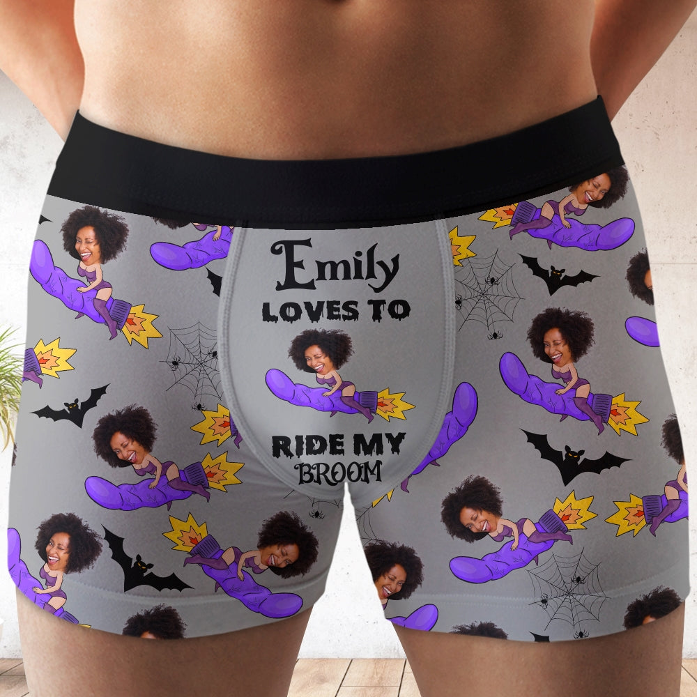 Personalized Halloween Men's Boxers - Loves To Ride My Broom