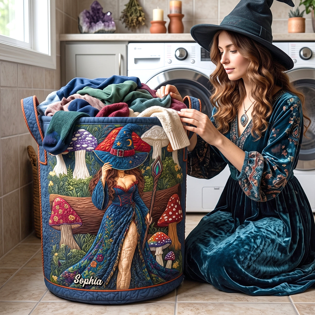 "Embrace the Magic of Nature" - Personalized Mushroom Nature Alchemist Quilted Laundry Basket - Gift for Witches, Nature Lovers, and Magical Souls Laundry Basket PopCulturePrints