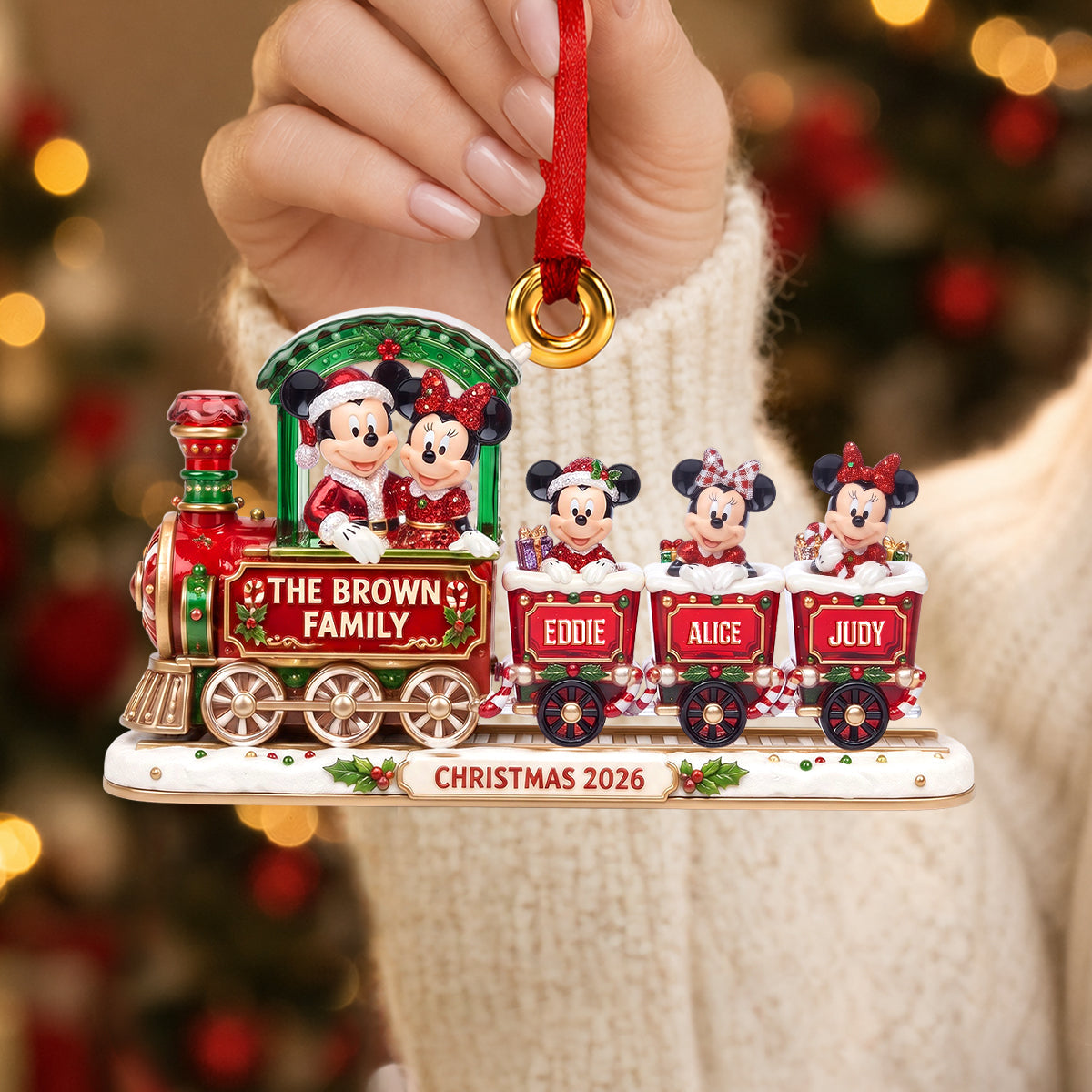 “All Aboard the Joy Train!” - Cute Family Train Acrylic Ornament - Personalized Christmas Gift for Families