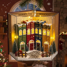 Load image into Gallery viewer, “Celebrate the Magic of Reading” - Book Town In A Jolly Christmas Night Acrylic Ornament, Personalized Gift for Book Lovers Ornament PopCulturePrints
