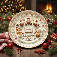 Load image into Gallery viewer, “Just A Girl Who Loves Baking” – Personalized Ceramic Round Plate for Baking Enthusiasts Ceramic Round Plate PopCulturePrints

