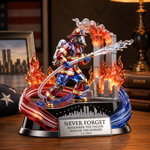 Never Forget: Honor the Heroes - 25 Years Remembrance Firefighter Plaque - Personalized Gift for Firefighters, Family, and Friends Shaped Plaques PopCulturePrints