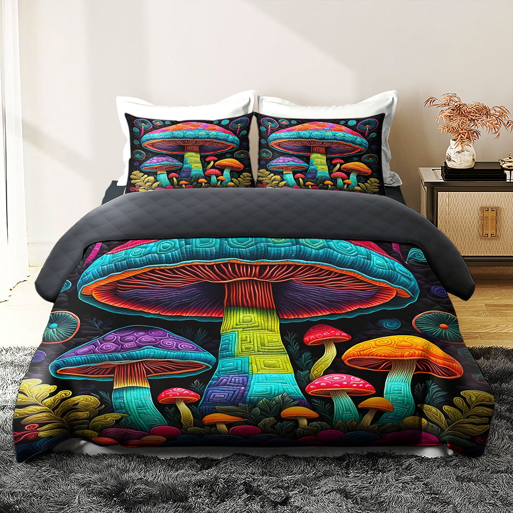 Vibrant Mushroom Quilt Bed Set - Perfect for Nature Lovers Blanket PopCulturePrints