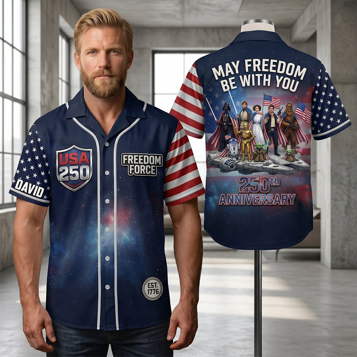 May Freedom Be With You - Custom 250th Anniversary Jersey Shirt for Patriots