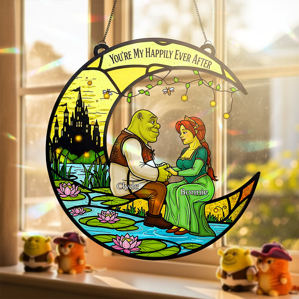 You're My Happily Ever After - Personalized Green Couple Suncatcher Ornament PopCulturePrints