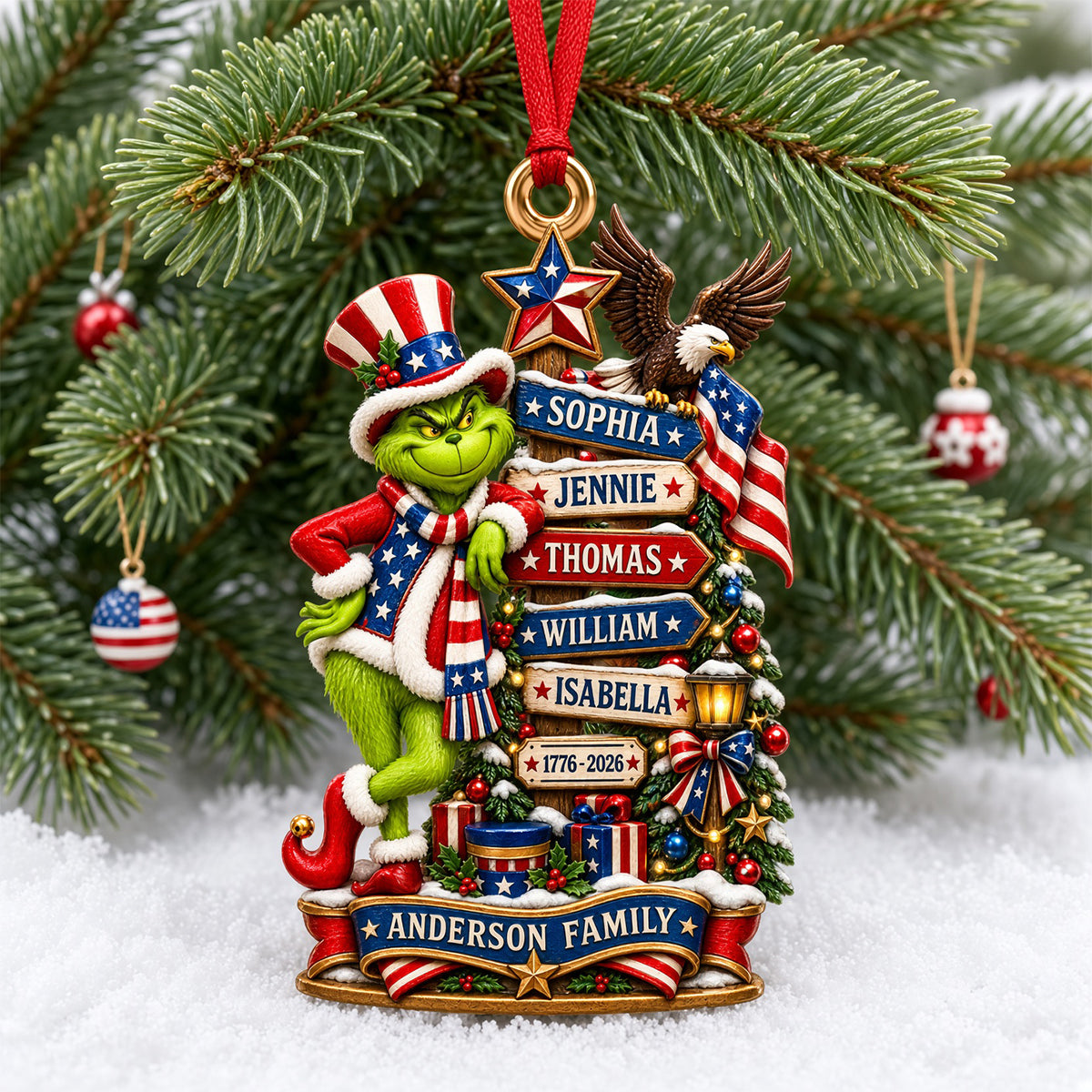 "Celebrate Family Unity with Pride!" - Personalized Patriotic Family Ornament - Custom Christmas Gift for Families, Friends, and Loved Ones