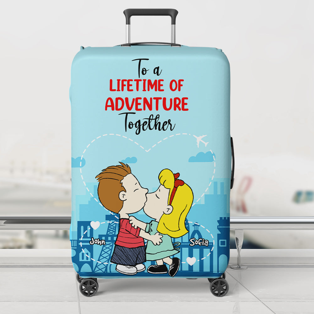 Personalized Couple Luggage Cover - Adventure Together Luggage Covers PopCulturePrints